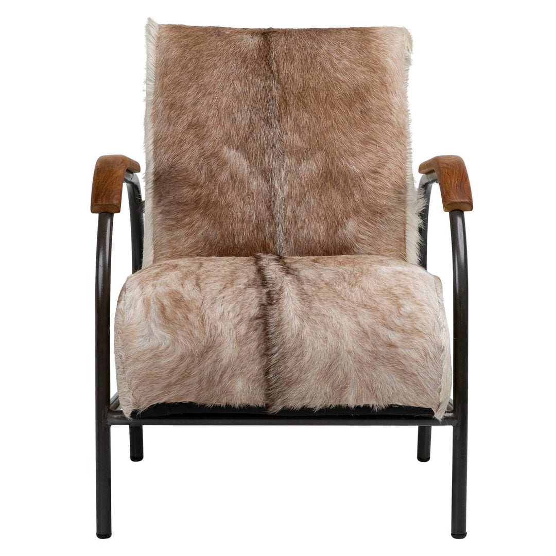 Lanora Goat Hide and Metal Lounge Chair, Black Frame, front view