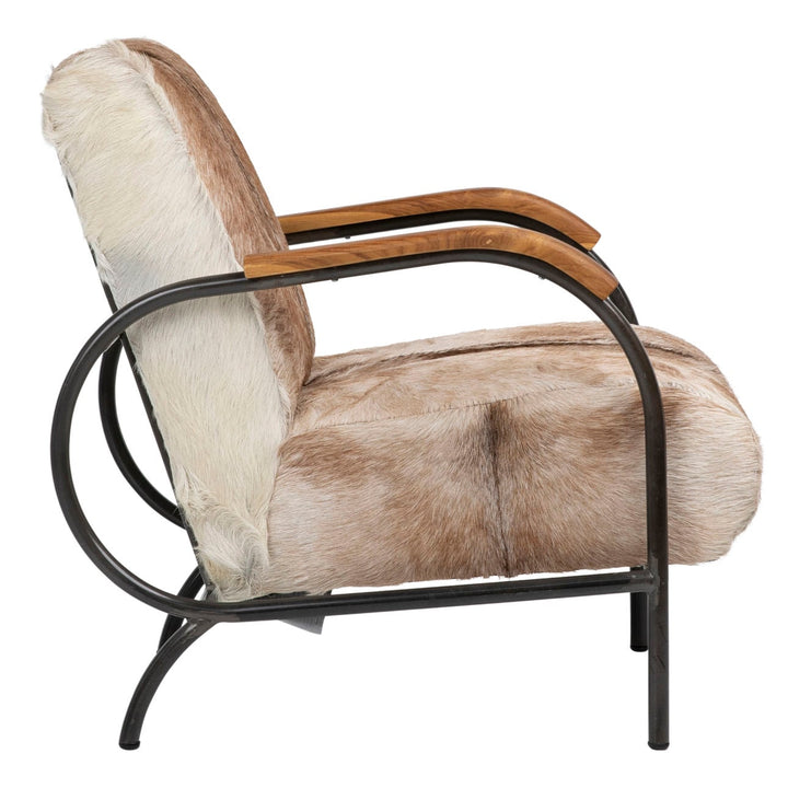 Lanora Goat Hide and Metal Lounge Chair, Black Frame, profile view