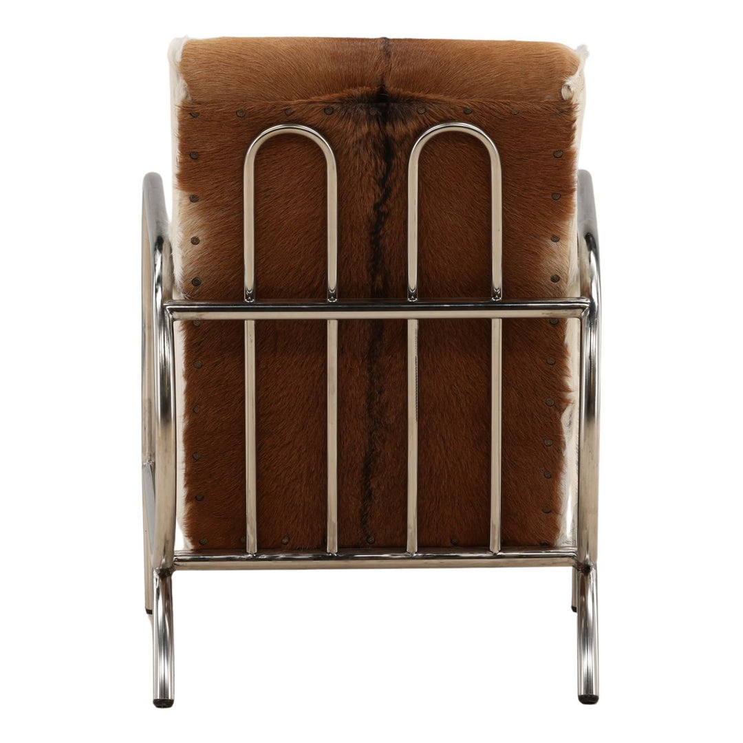 Lanora Goat Hide and Metal Lounge Chair, Silver Frame, back view