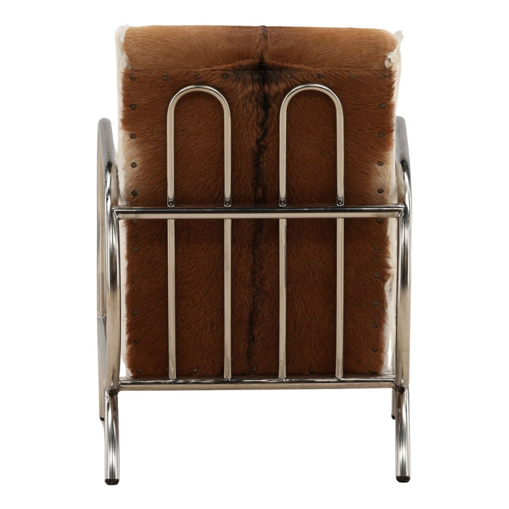 Lanora Goat Hide and Metal Lounge Chair, Silver Frame, back view