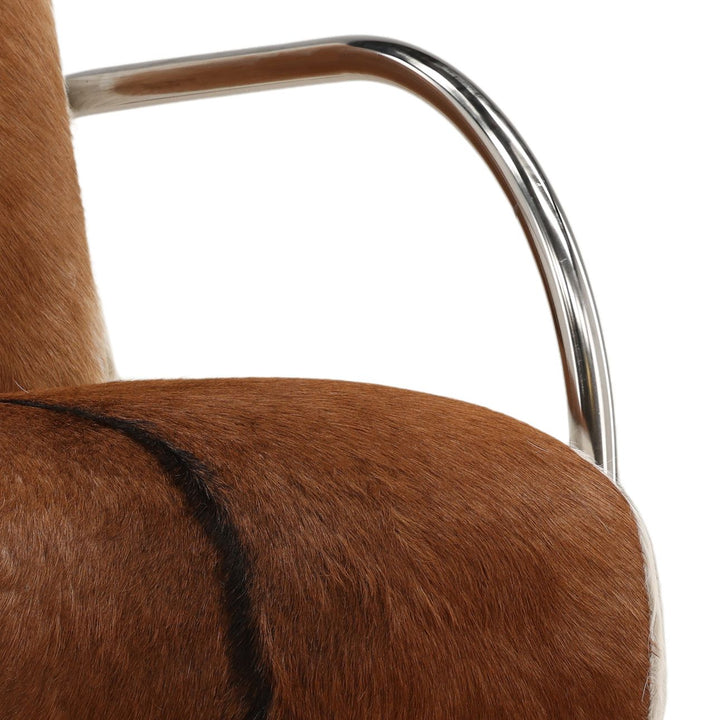 Lanora Goat Hide and Metal Lounge Chair, Silver Frame, detail 2 view