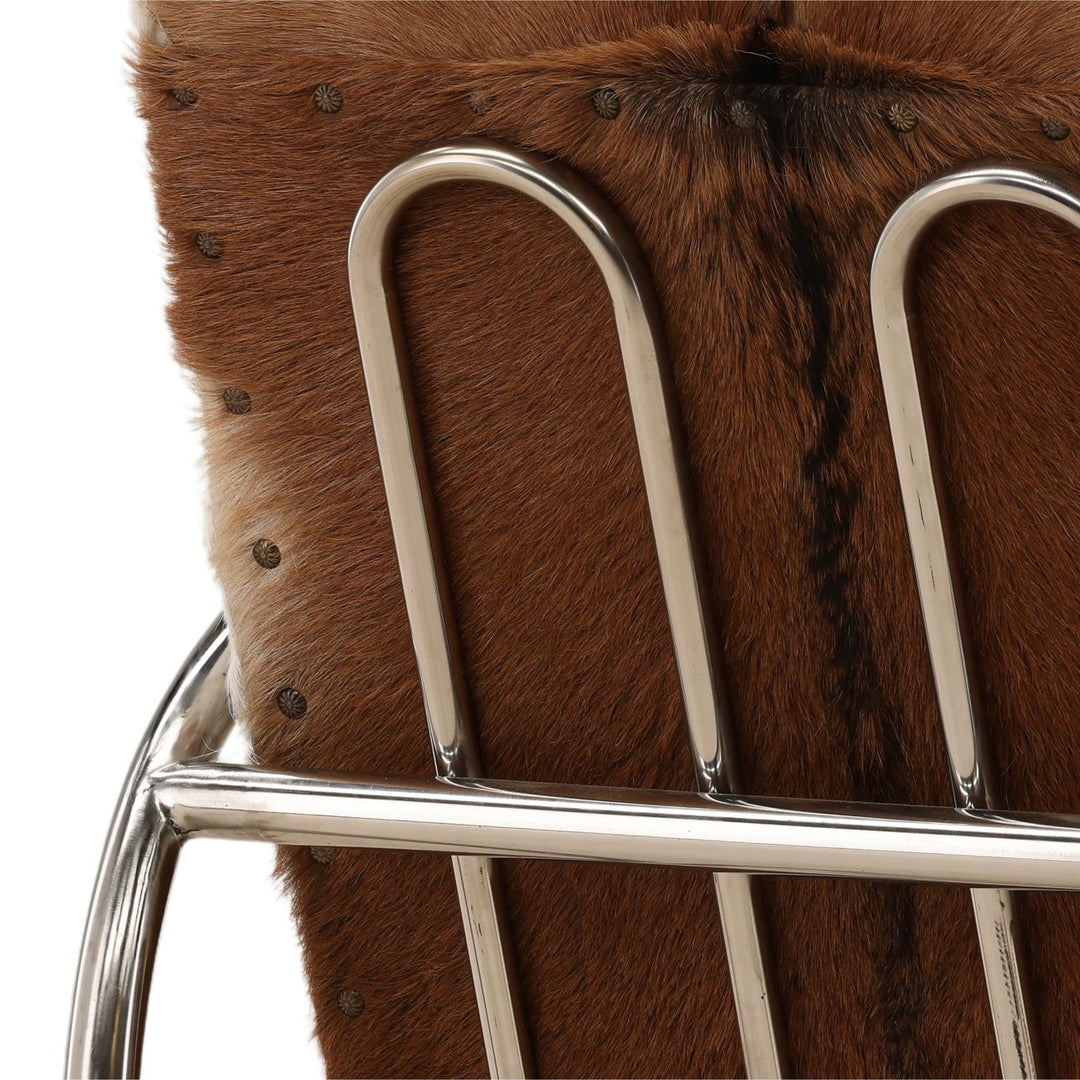 Lanora Goat Hide and Metal Lounge Chair, Silver Frame, detail 3 view