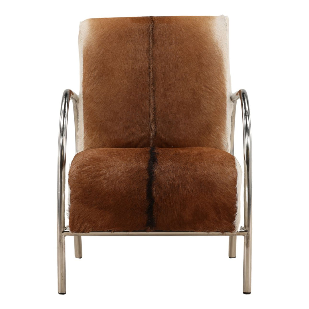 Lanora Goat Hide and Metal Lounge Chair, Silver Frame, front view