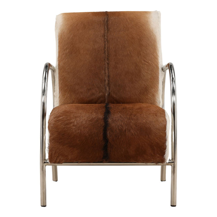 Lanora Goat Hide and Metal Lounge Chair, Silver Frame, front view