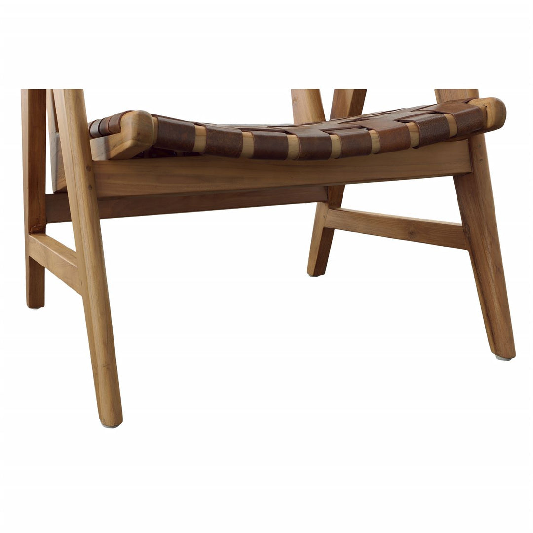 Soren Full Grain Leather Teak Lounge Chair, detail 2 view