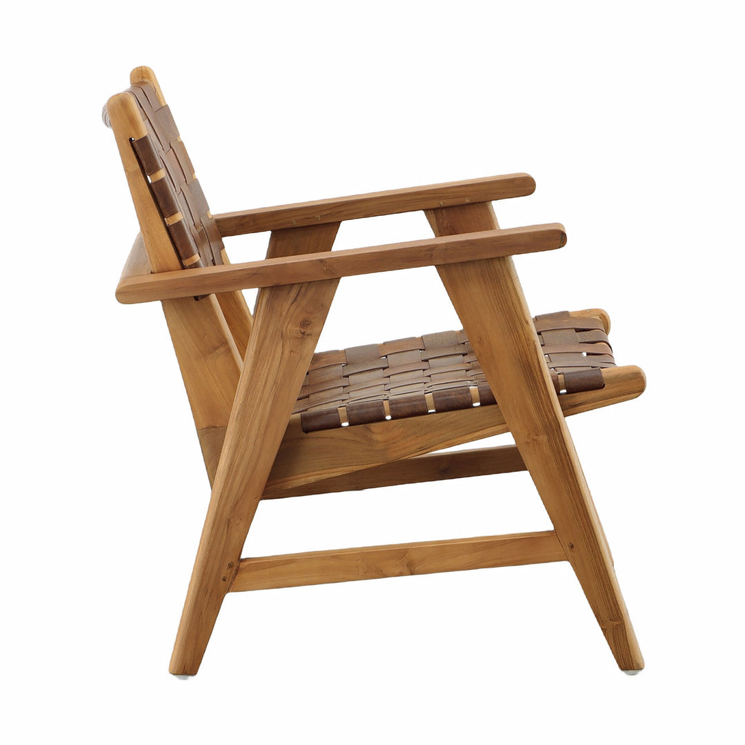 Soren Full Grain Leather Teak Lounge Chair, profile view