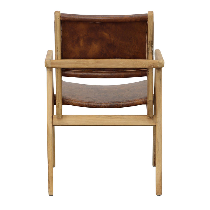 Oaklen Antique Brown Leather Dining Chair, back view