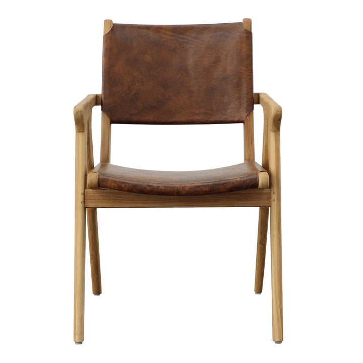 Oaklen Antique Brown Leather Dining Chair, front view