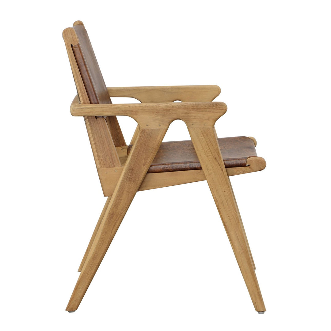 Oaklen Antique Brown Leather Dining Chair, profile view