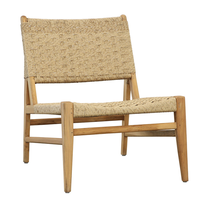 Mabren Teak and Woven Outdoor Lounge Chair, three-quarter studio view