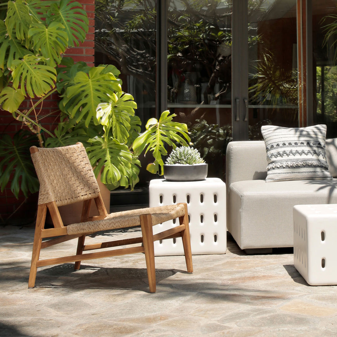 Mabren Teak and Woven Outdoor Lounge Chair, lifestyle view