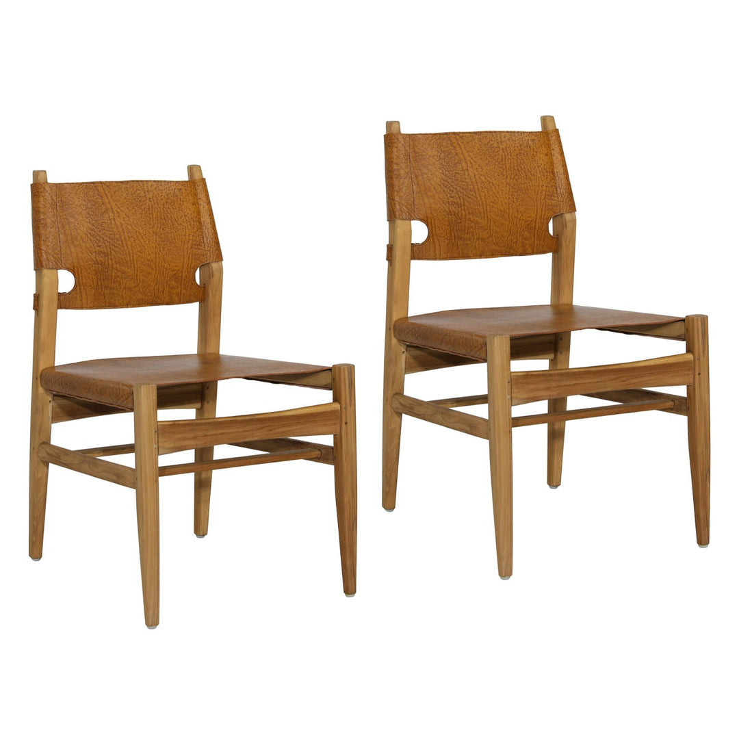 Rosanna Leather and Teak Dining Chairs, Set of 2, three-quarter studio view