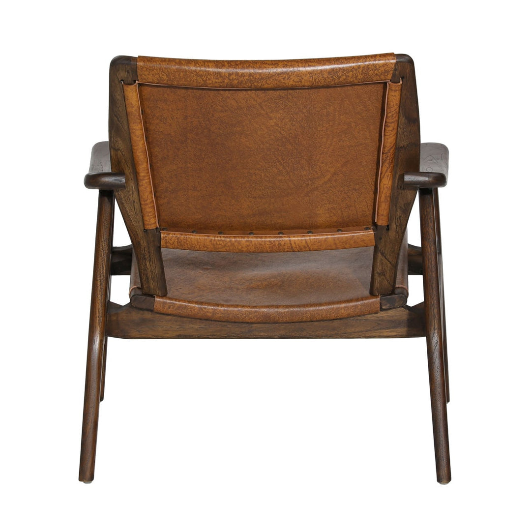 Danelle Brown Leather and Teak Lounge Chair, back view