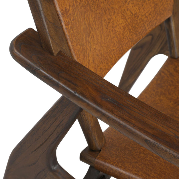 Danelle Brown Leather and Teak Lounge Chair, detail 3 view