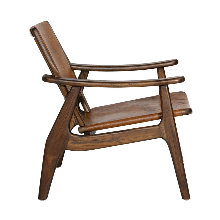 Danelle Brown Leather and Teak Lounge Chair, profile view