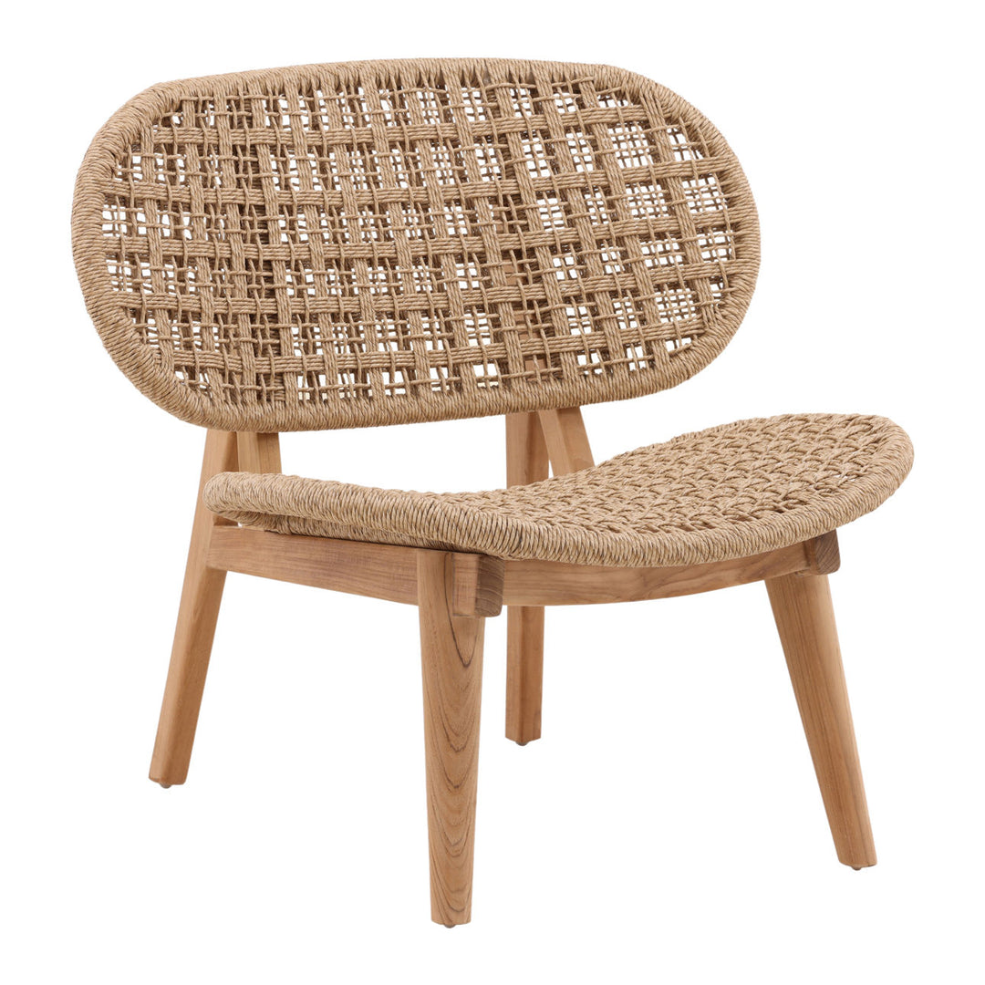 Hermelle Woven Teak Outdoor Lounge Chair, three-quarter studio view
