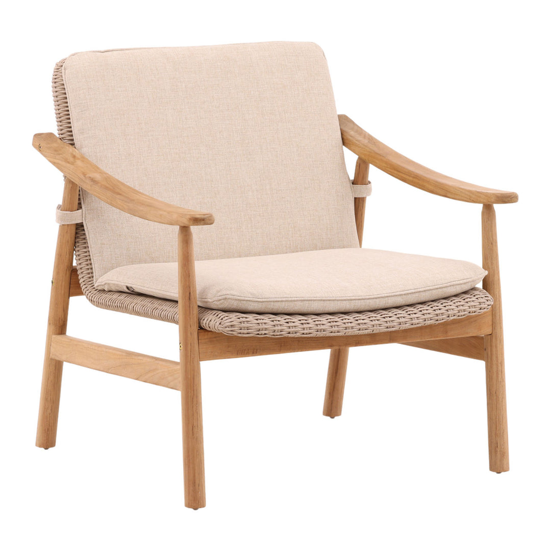 Wemden Sand Woven Outdoor Lounge Chair, three-quarter studio view