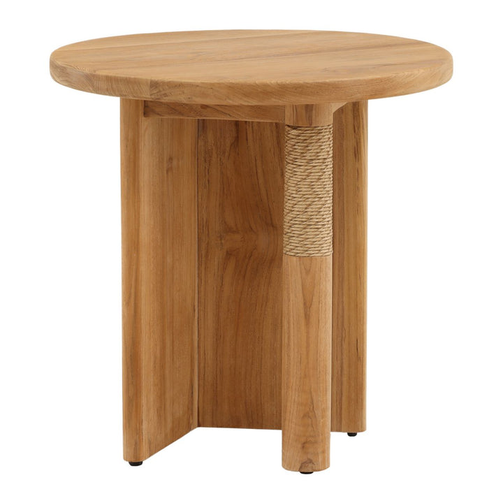 Palma Teak and Wicker Outdoor Side Table, three-quarter studio view