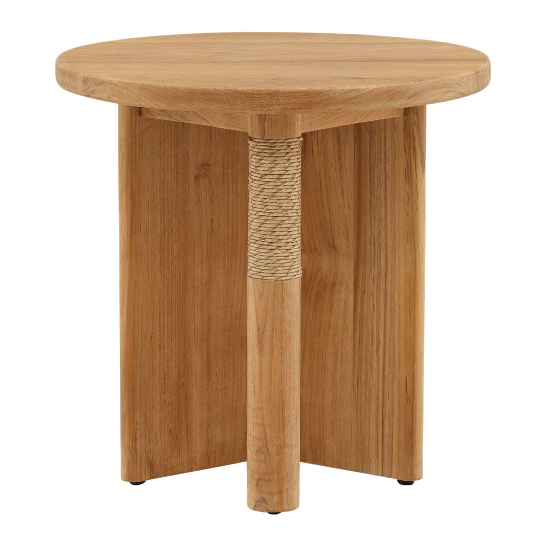 Palma Teak and Wicker Outdoor Side Table, front view