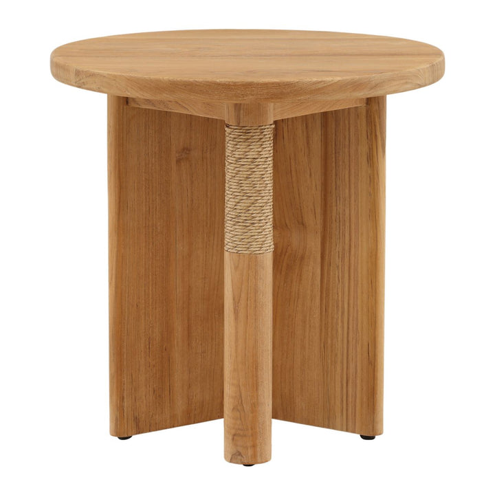 Palma Teak and Wicker Outdoor Side Table, front view