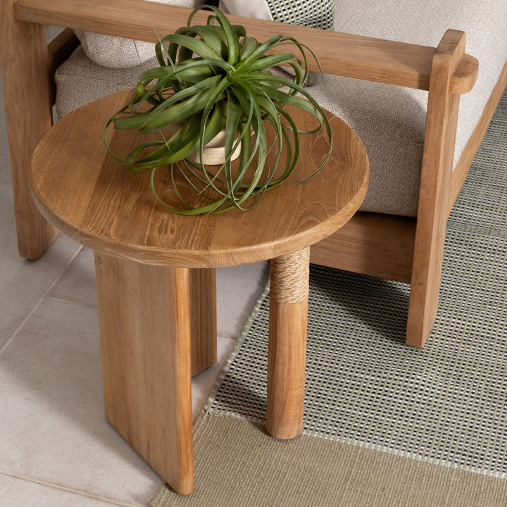 Palma Teak and Wicker Outdoor Side Table, manufacturer lifestyle setting