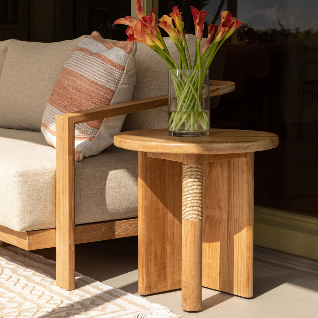 Palma Teak and Wicker Outdoor Side Table, manufacturer lifestyle setting