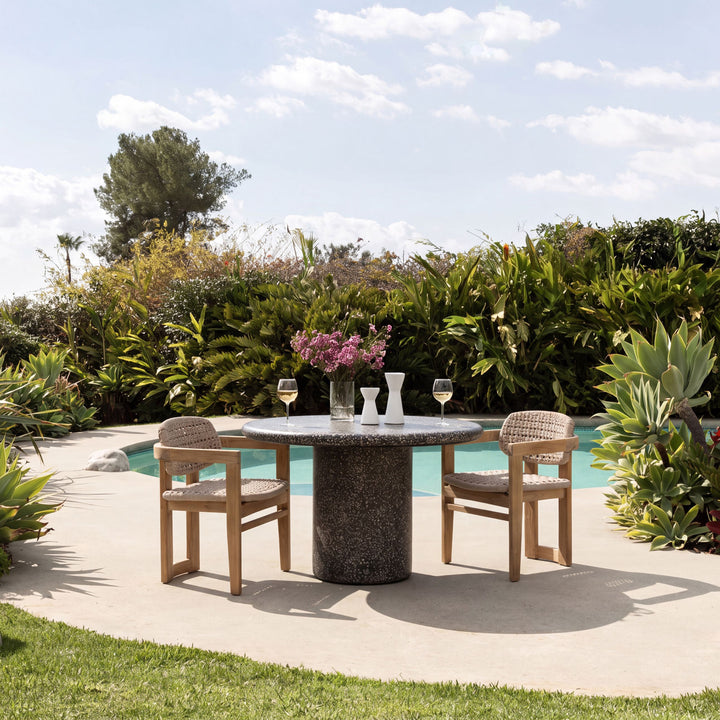 Jolie Wicker and Teak Outdoor Dining Chair, lifestyle view