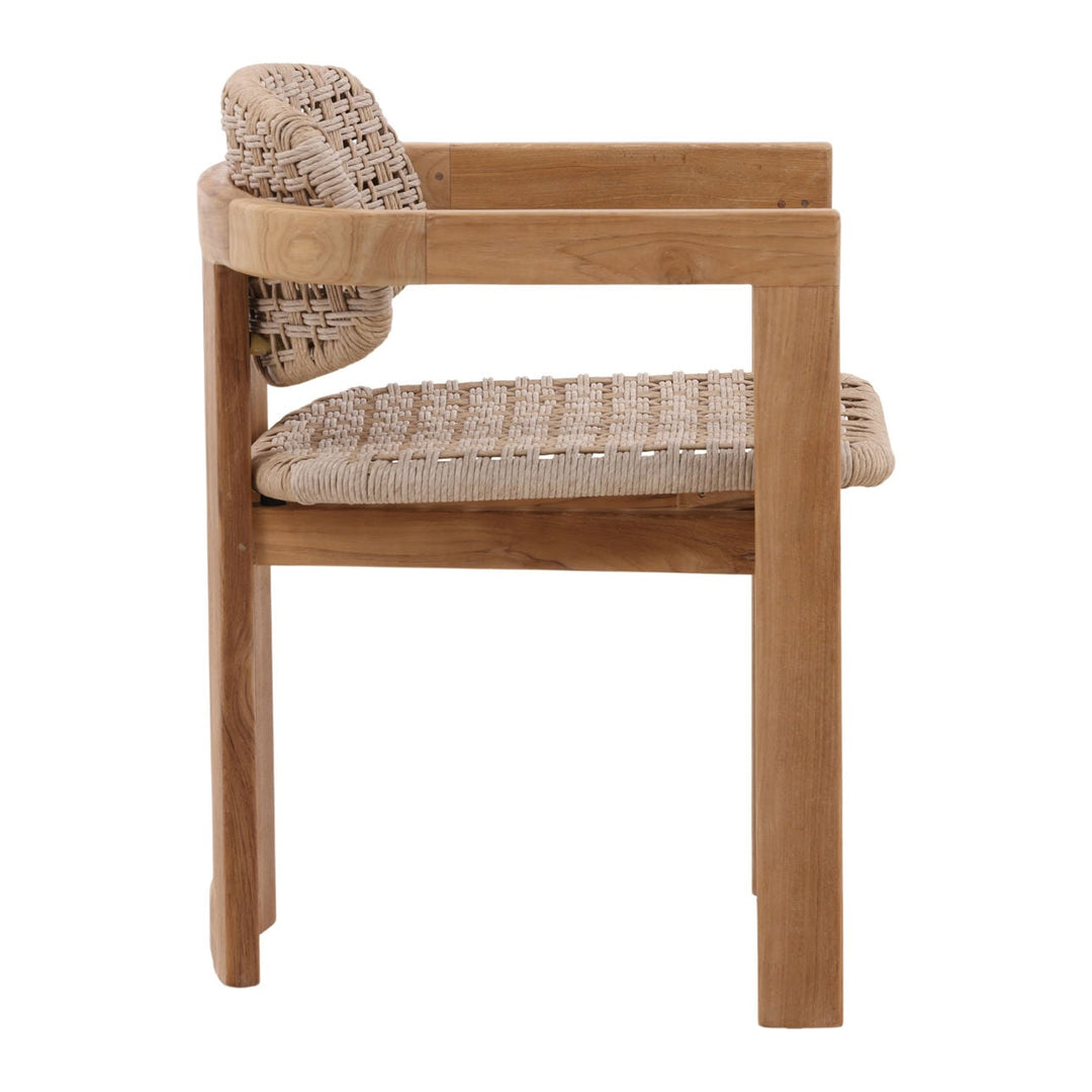 Jolie Wicker and Teak Outdoor Dining Chair, profile view