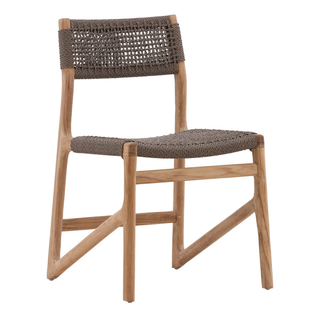 Isidro Wicker and Teak Outdoor Dining Chair, three-quarter studio view