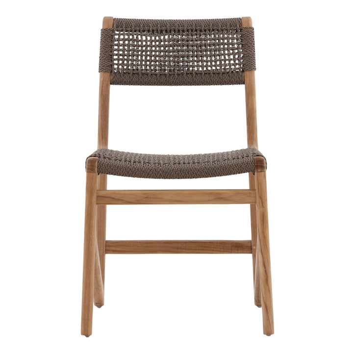 Isidro Wicker and Teak Outdoor Dining Chair, front view