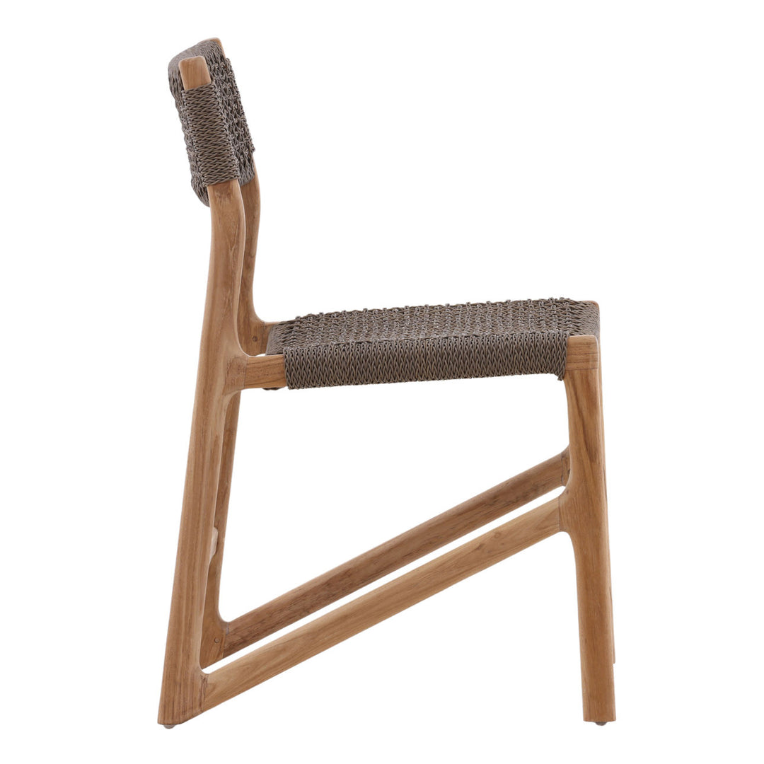 Isidro Wicker and Teak Outdoor Dining Chair, profile view