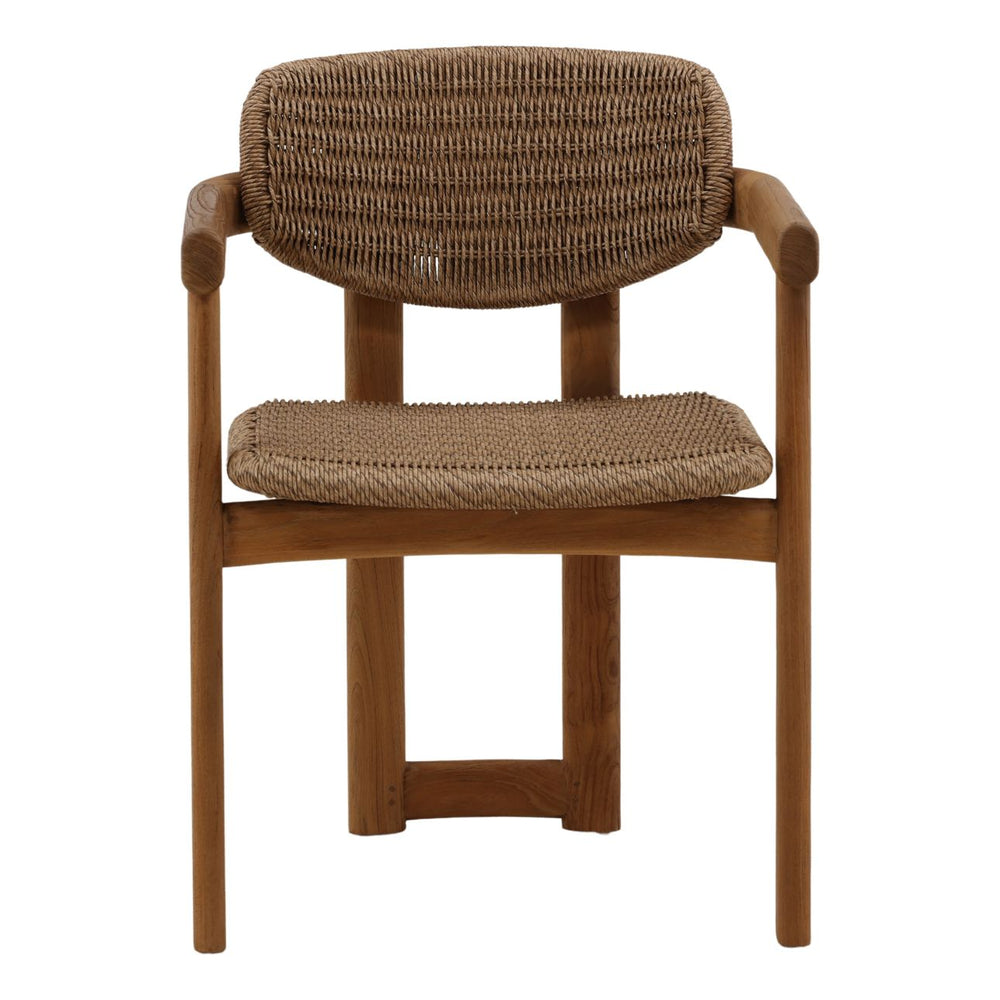 Alvia Wicker and Teak Outdoor Dining Chair, front view