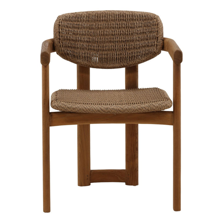 Alvia Wicker and Teak Outdoor Dining Chair, front view