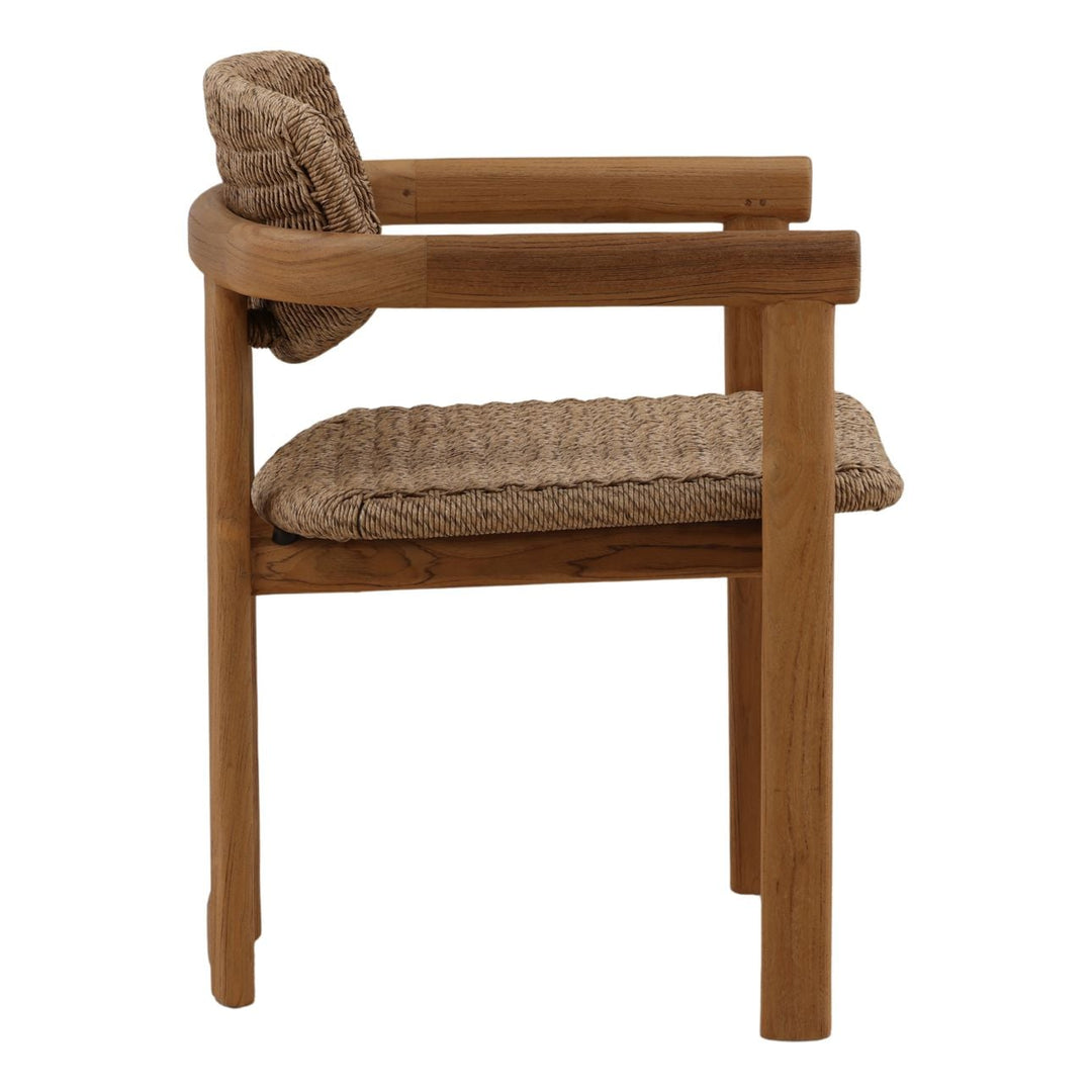 Alvia Wicker and Teak Outdoor Dining Chair, profile view