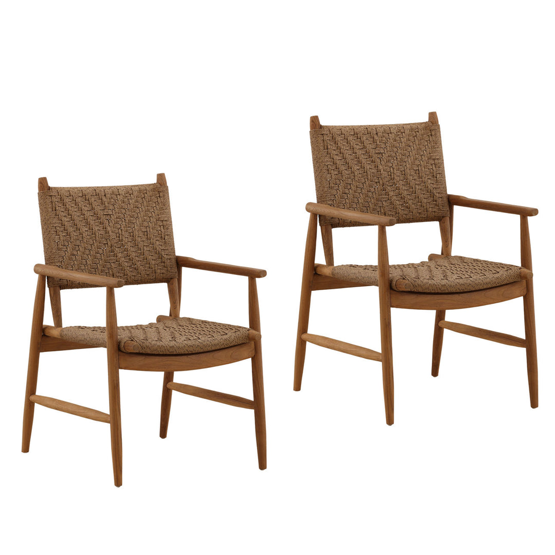 Aria Wicker and Teak Outdoor Dining Chairs, Set of 2, three-quarter studio view