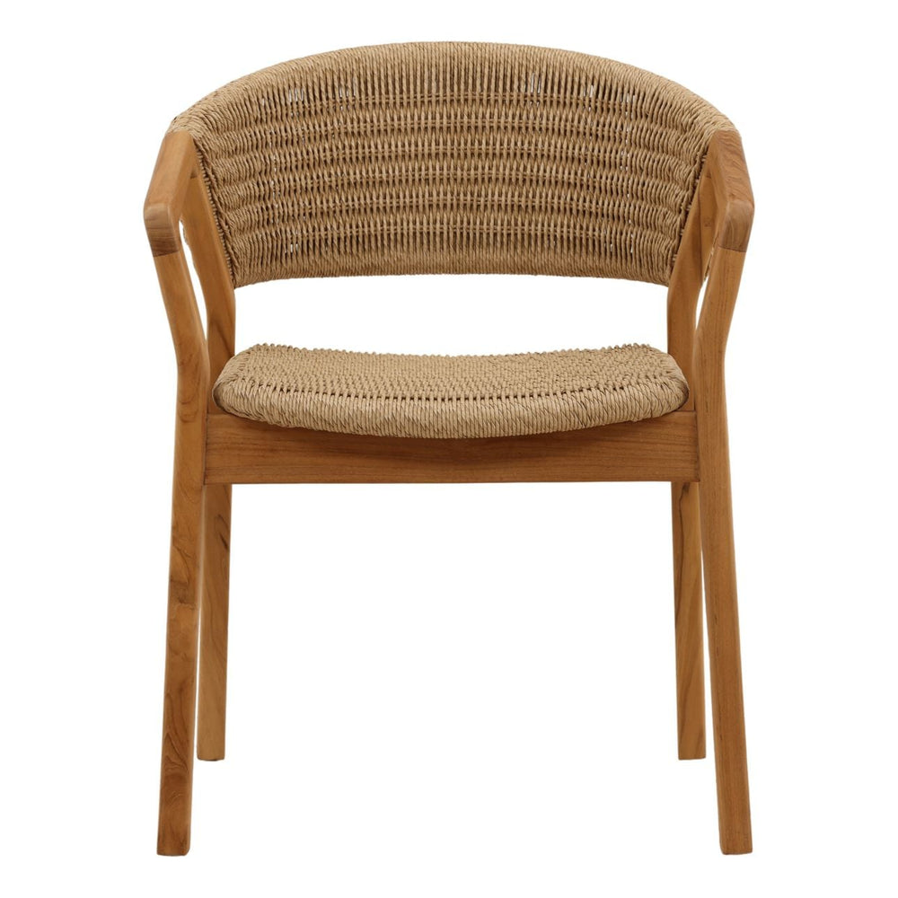 Arwen Wicker and Teak Outdoor Dining Chair, front view