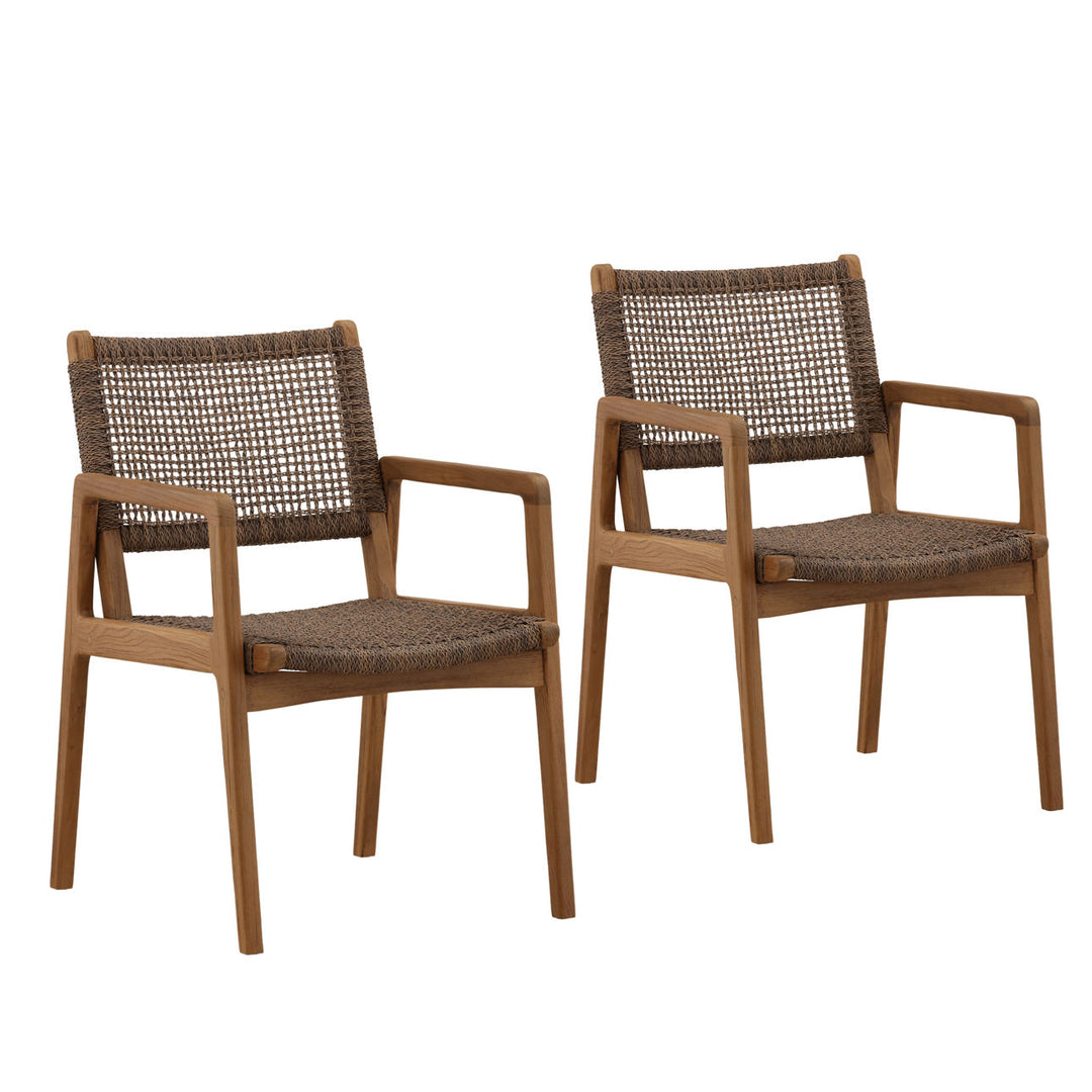 Camira Wicker Outdoor Dining Chairs, Set of 2, three-quarter studio view