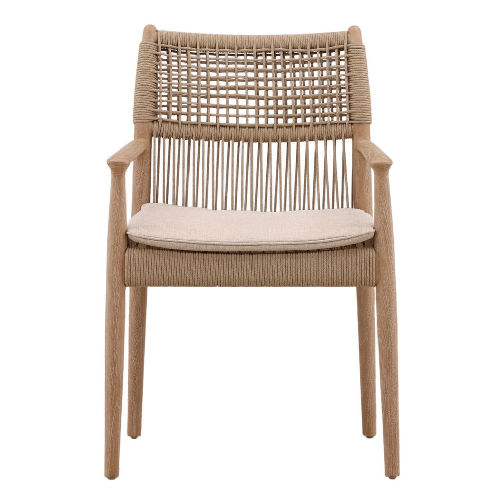 Alden Rope and Teak Outdoor Dining Chairs, Set of 2, front view