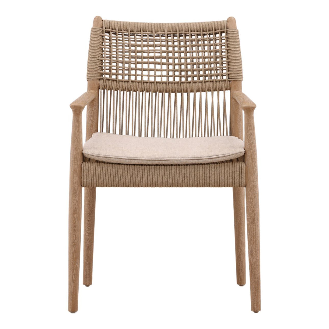 Alden Rope and Teak Outdoor Dining Chairs, Set of 2, front view