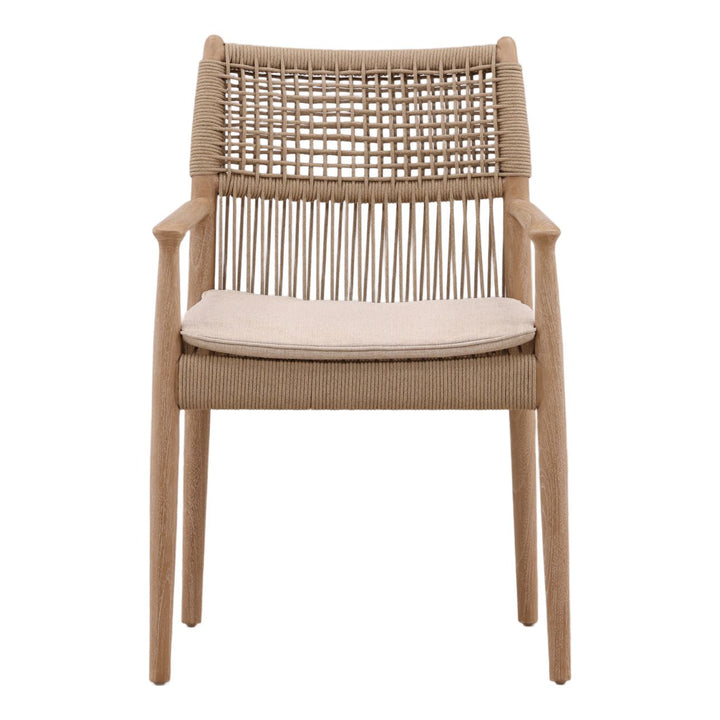 Alden Rope and Teak Outdoor Dining Chairs, Set of 2, front view