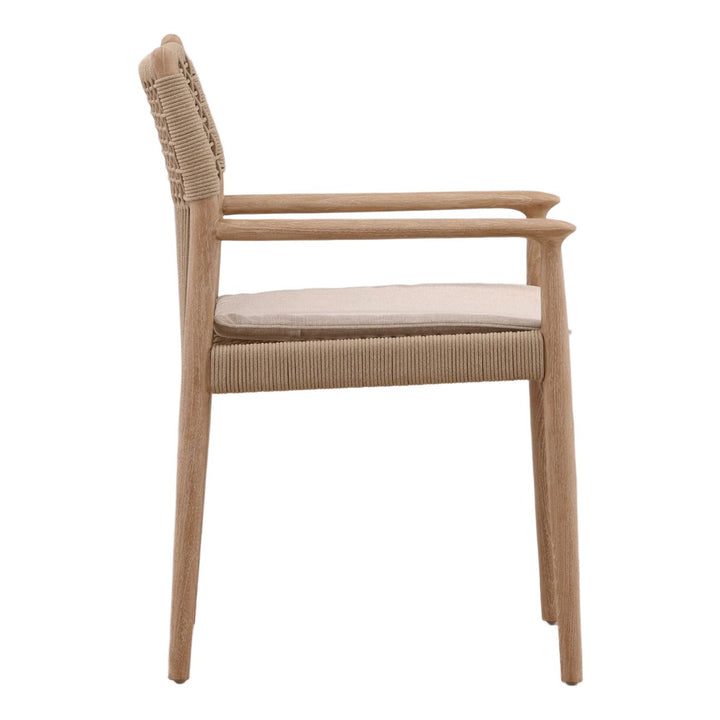 Alden Rope and Teak Outdoor Dining Chairs, Set of 2, profile view