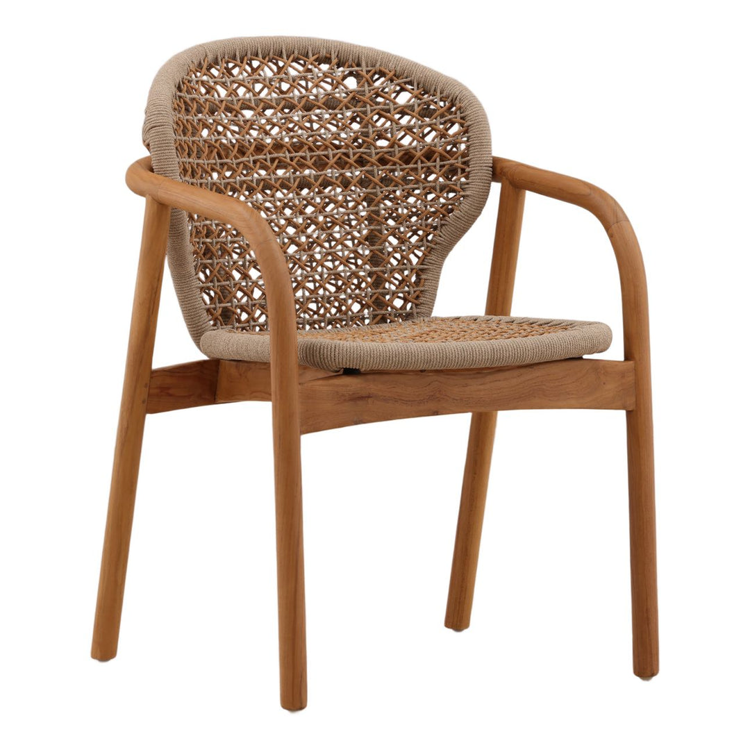 Heston Rope and Teak Outdoor Dining Chair, three-quarter studio view