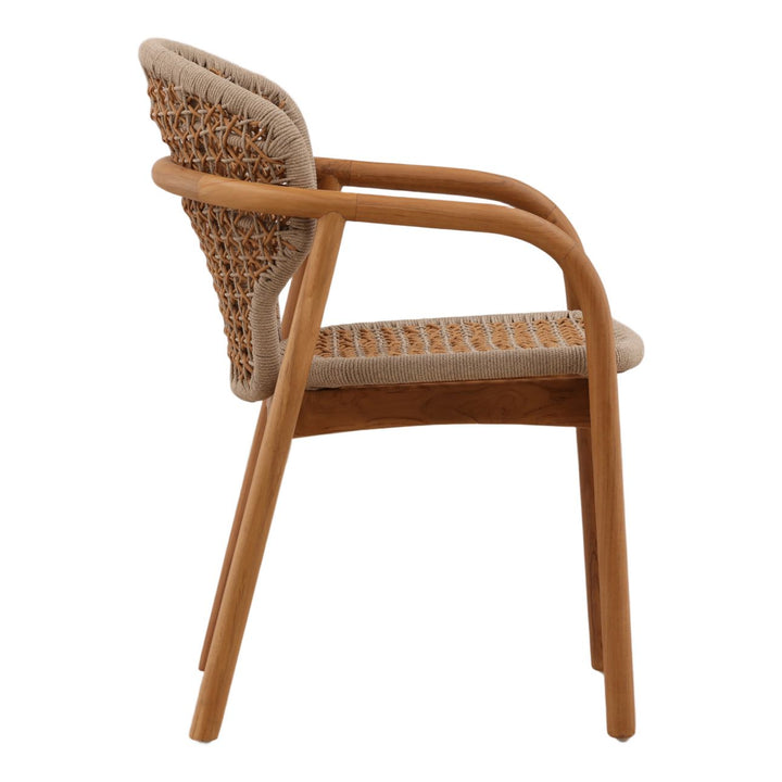 Heston Rope and Teak Outdoor Dining Chair, profile view