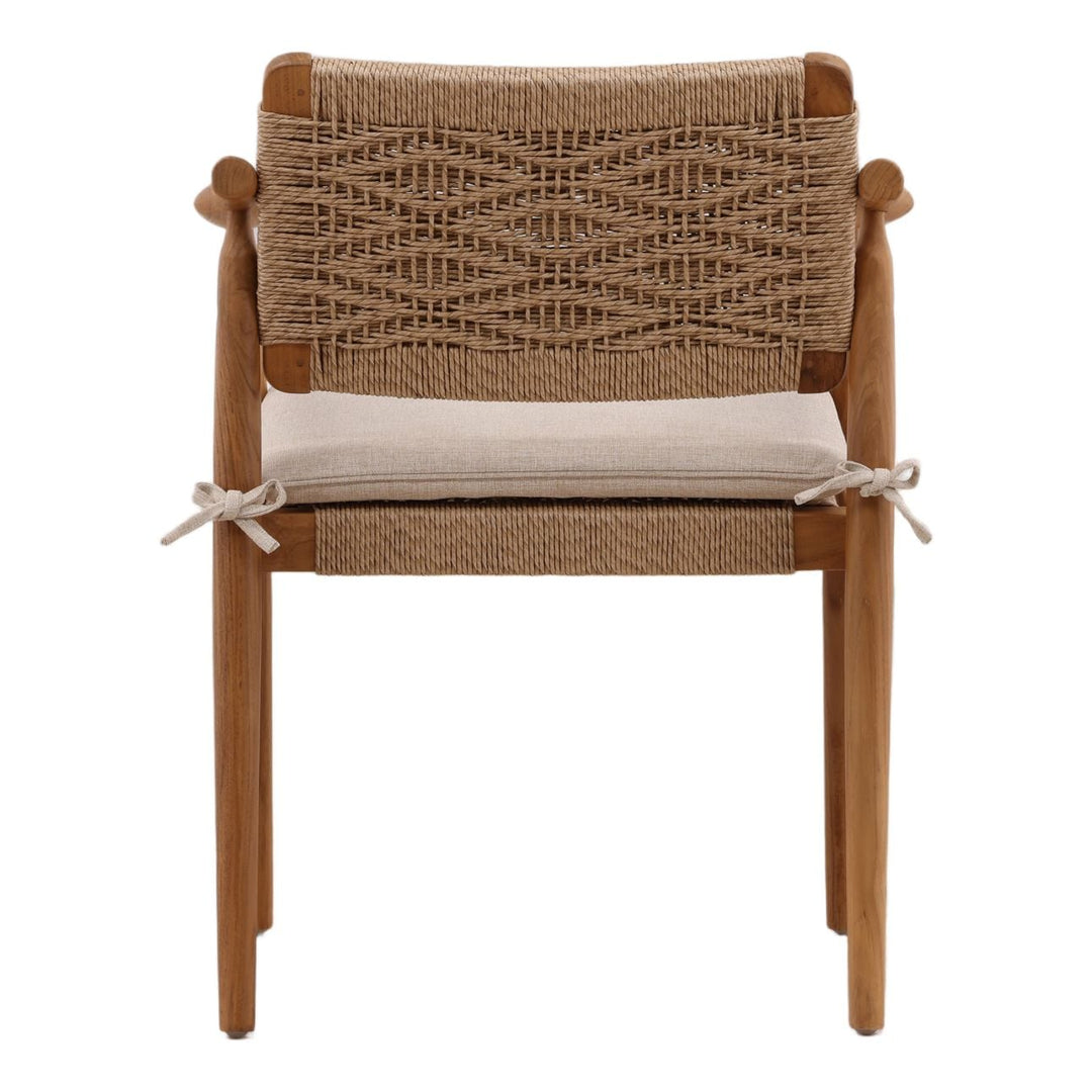 Maren Wicker and Teak Outdoor Dining Chairs, Set of 2, back view