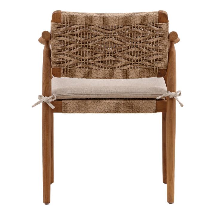 Maren Wicker and Teak Outdoor Dining Chairs, Set of 2, back view