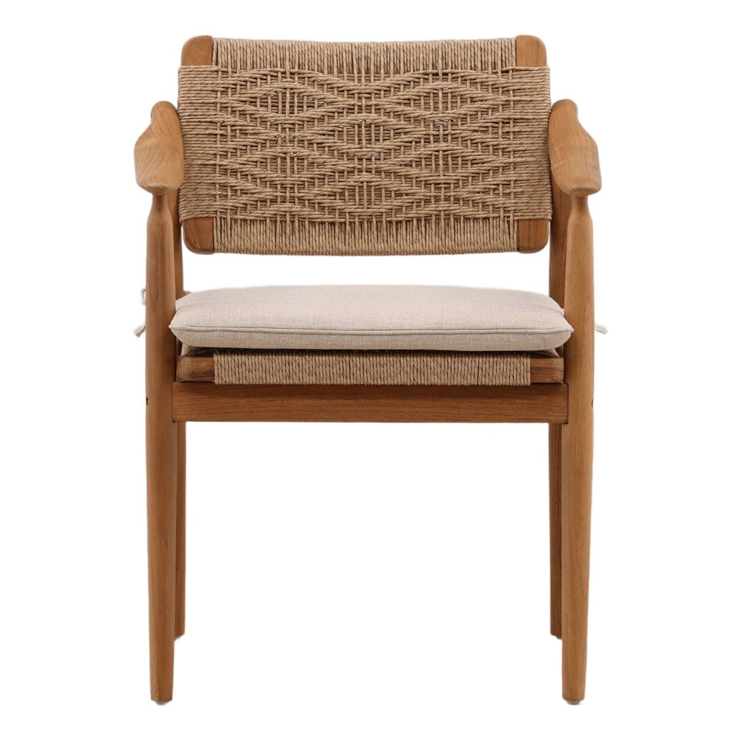 Maren Wicker and Teak Outdoor Dining Chairs, Set of 2, front view