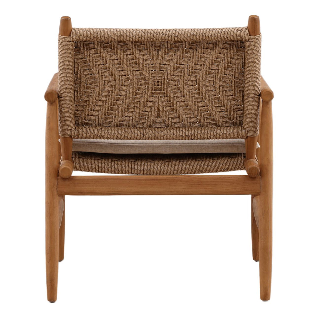 Arden Wicker and Teak Outdoor Lounge Chair, back view