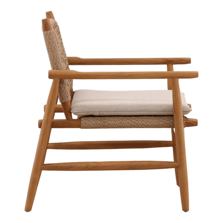 Arden Wicker and Teak Outdoor Lounge Chair, profile view