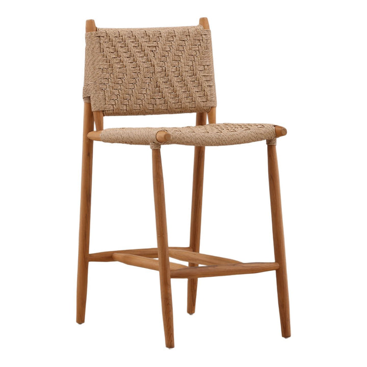 Aranel Woven Teak Outdoor Counter Stool, three-quarter studio view