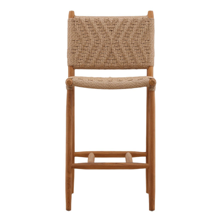 Aranel Woven Teak Outdoor Counter Stool, front view